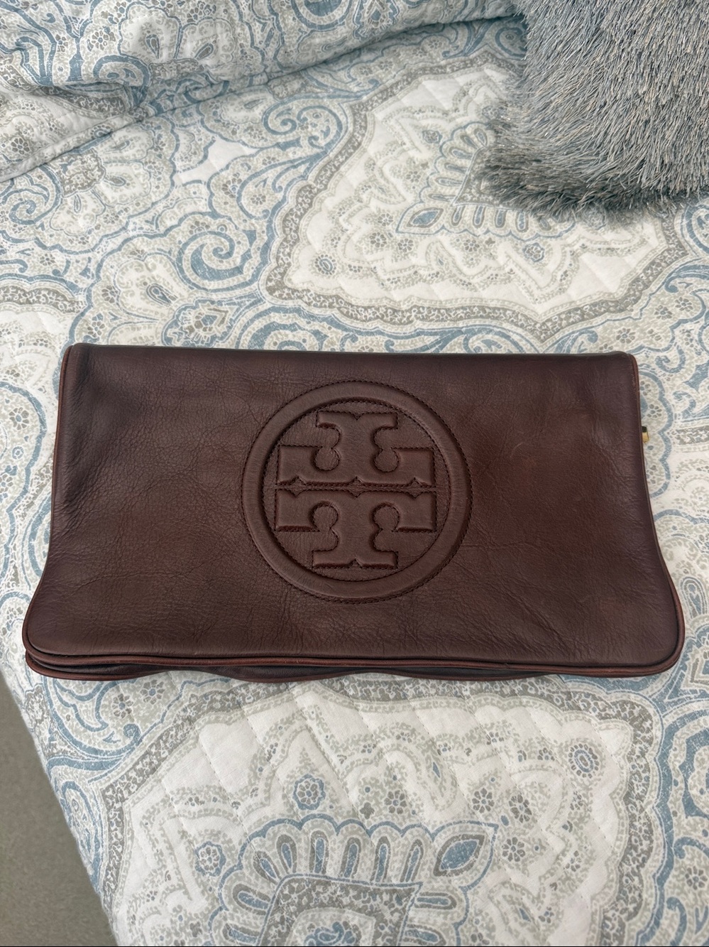 Tory Burch Brown Leather Clutch Handbag